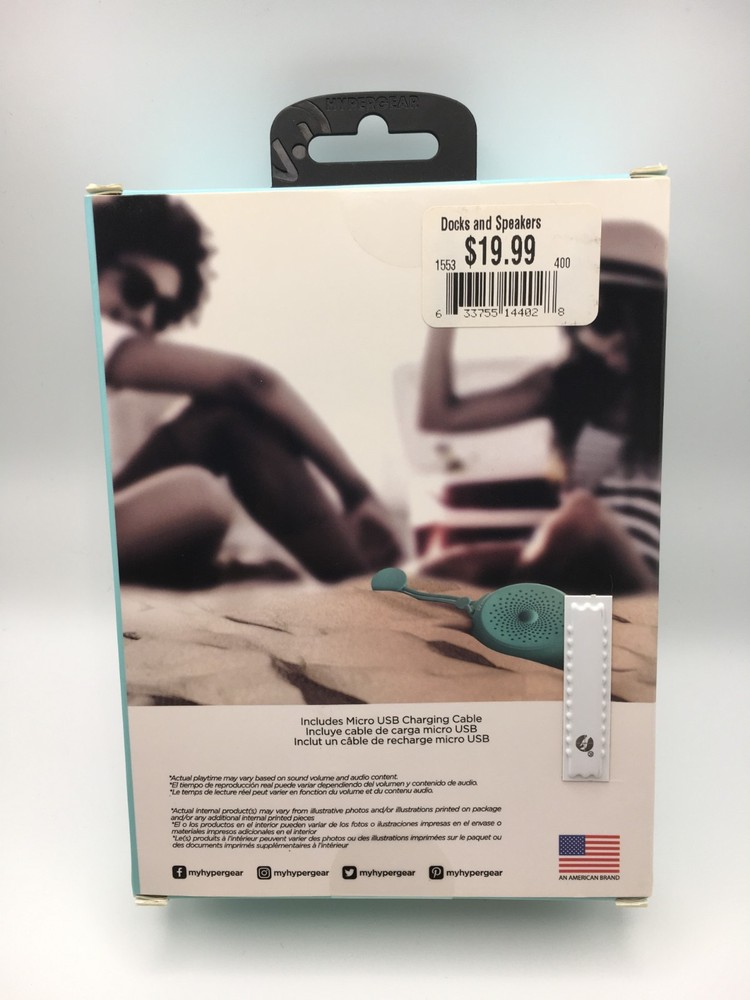 HyperGear Splash - Water Resistant Wireless Bluetooth Speaker Blue/Green NIB