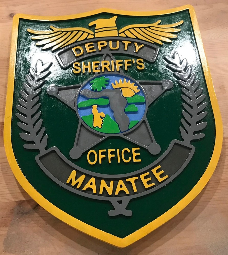 Sheriff's Office Manatee 3D wood routed patch sign plaque Custom