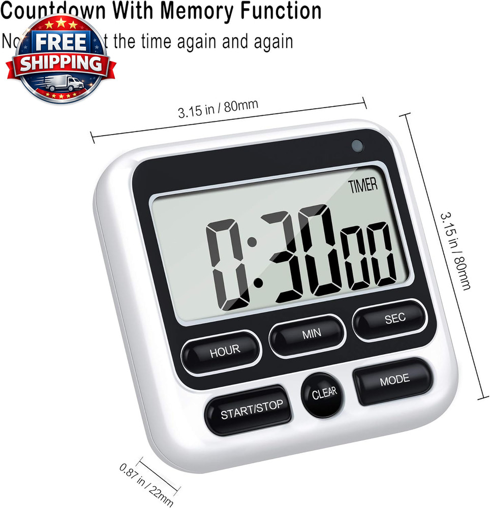 Versatile 12-Hour Digital Kitchen Timer with Mute/Loud Alarm Switch