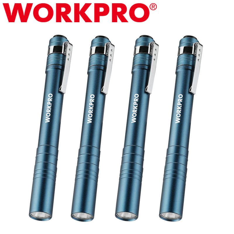 WORKPRO 4PC LED Pen Light Set Aluminum Handheld Pocket Torch Penlight Flashlight