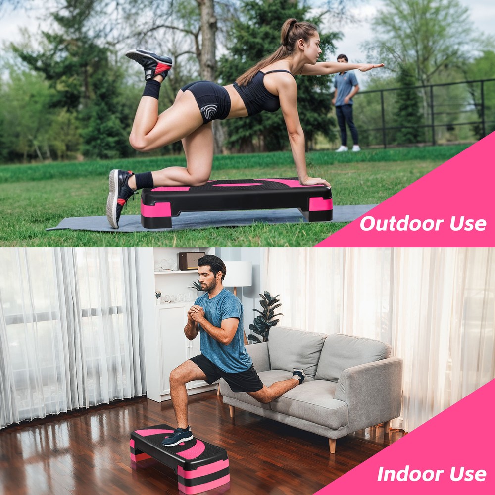 31" Aerobic Exercise Folding Step Platform for Workout 3 Height Stepper Pink