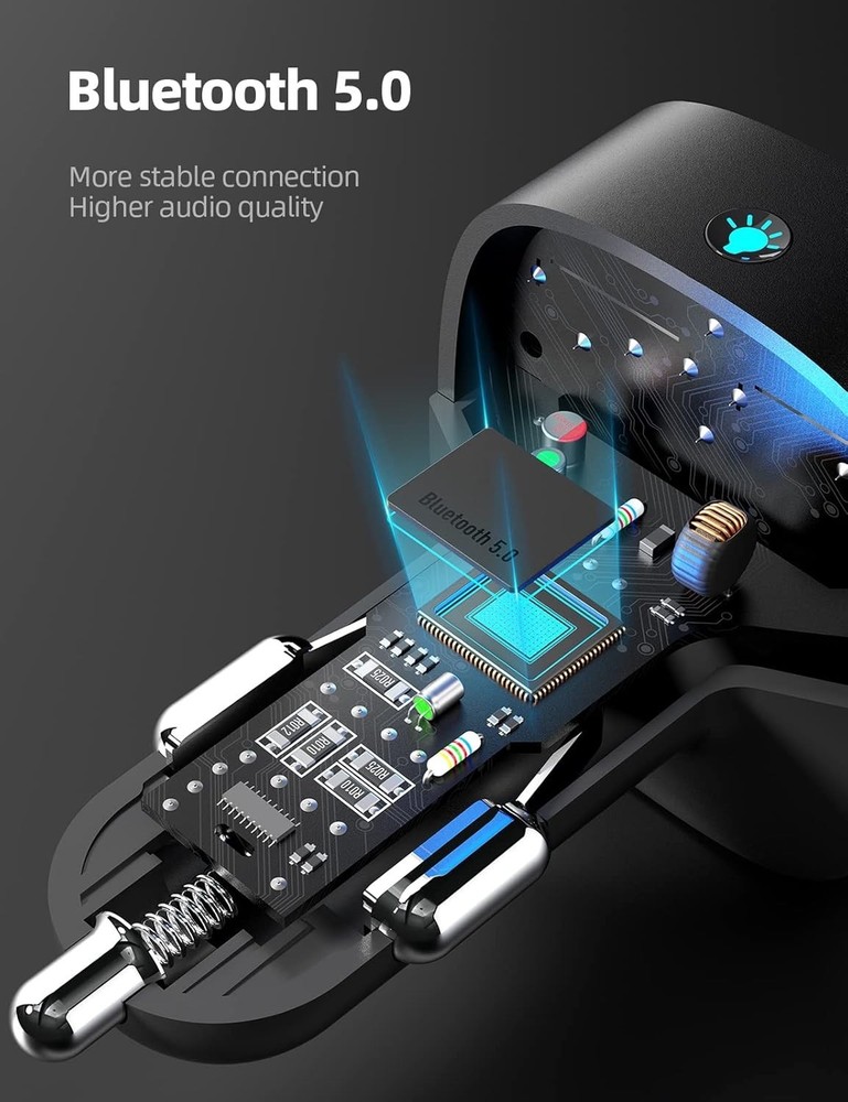 Multi-Functional Bluetooth FM Transmitter & Dual USB Charger with Lights - Black