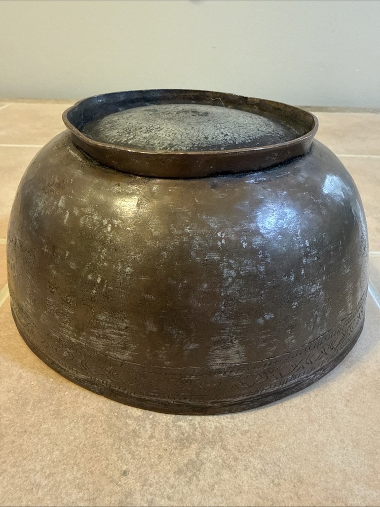 Antique Hammered Copper Footed Bowl