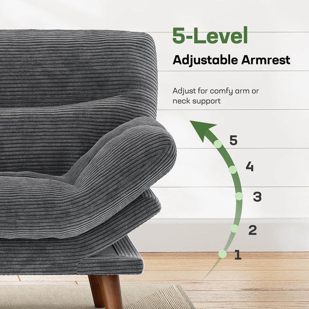 Futon Sofa Bed 66” Futon Couch W/ Adjustable Backrest & Armrests Convertible