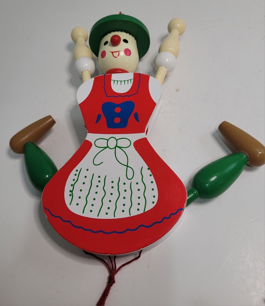 Wooden Pull String Toy Jumping Jack Figure Pull String Marionette