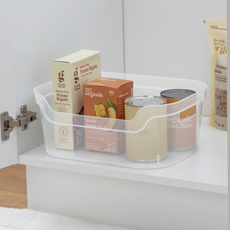 Medium Open Bins Clear Plastic Storage Scoop Front Handled Bins 8 Count New