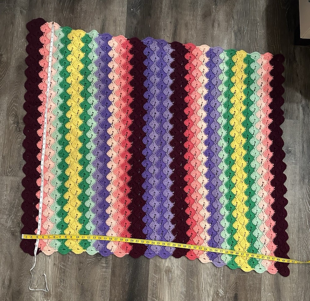 Vintage Hand Crochet Blanket Throw  Multicolored Rectangle 45x60