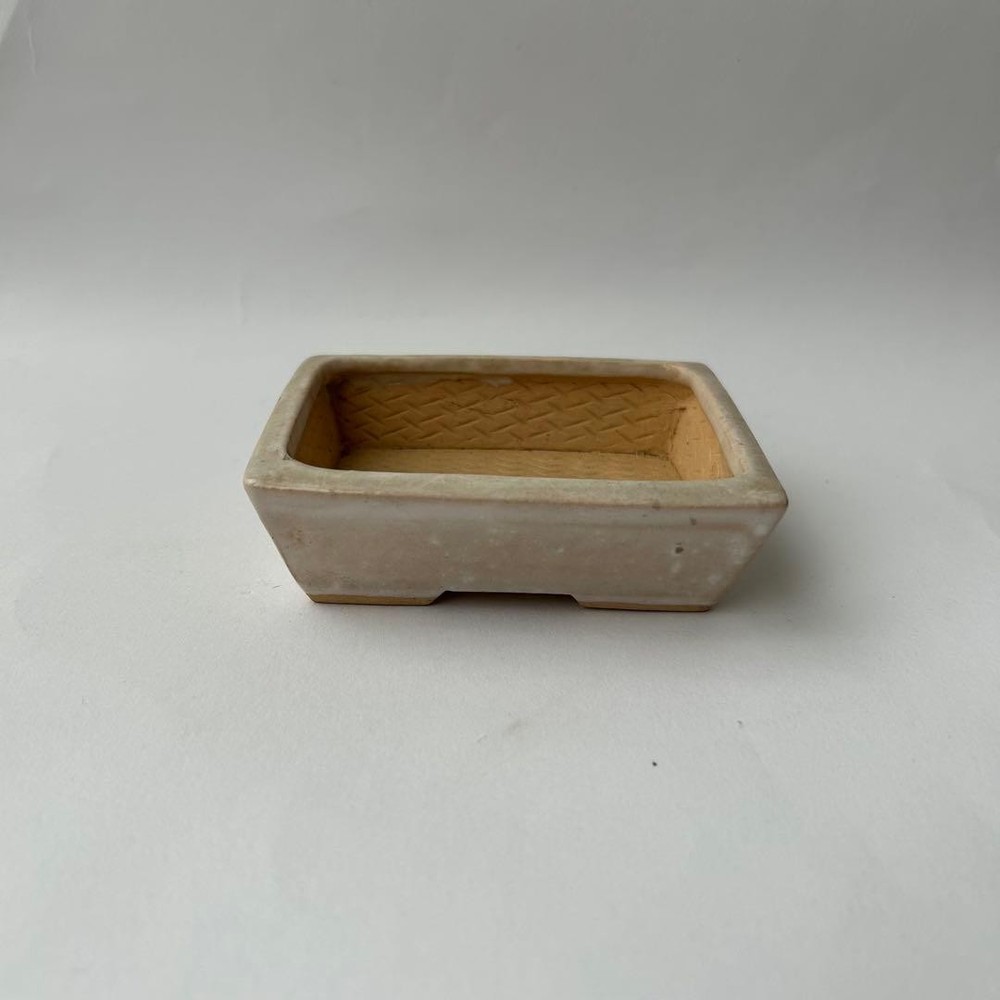 White Rectangular Bonsai Pot Japanese Art Shape Miniature Tree 11 x 9 x 3.2 cm