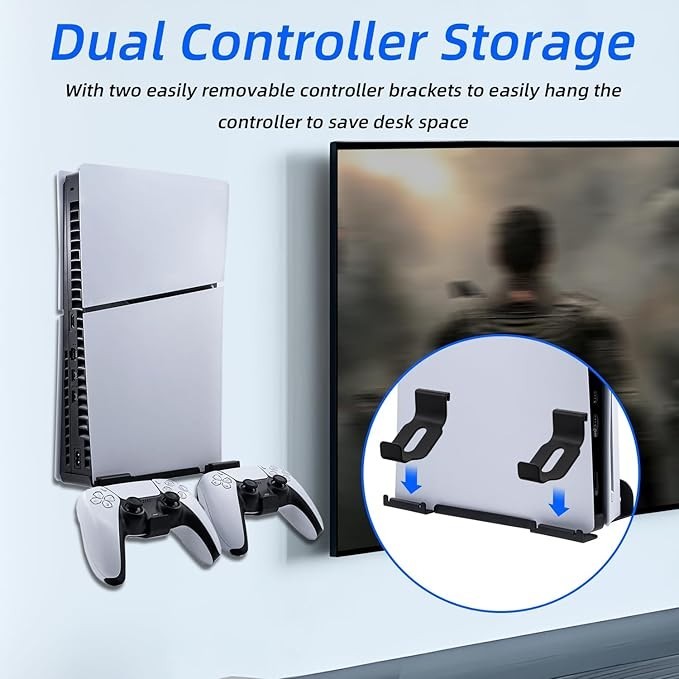 Floating Wall Mount for PS 5 Slim & 2 Removable Controller Holder Repisa flotant