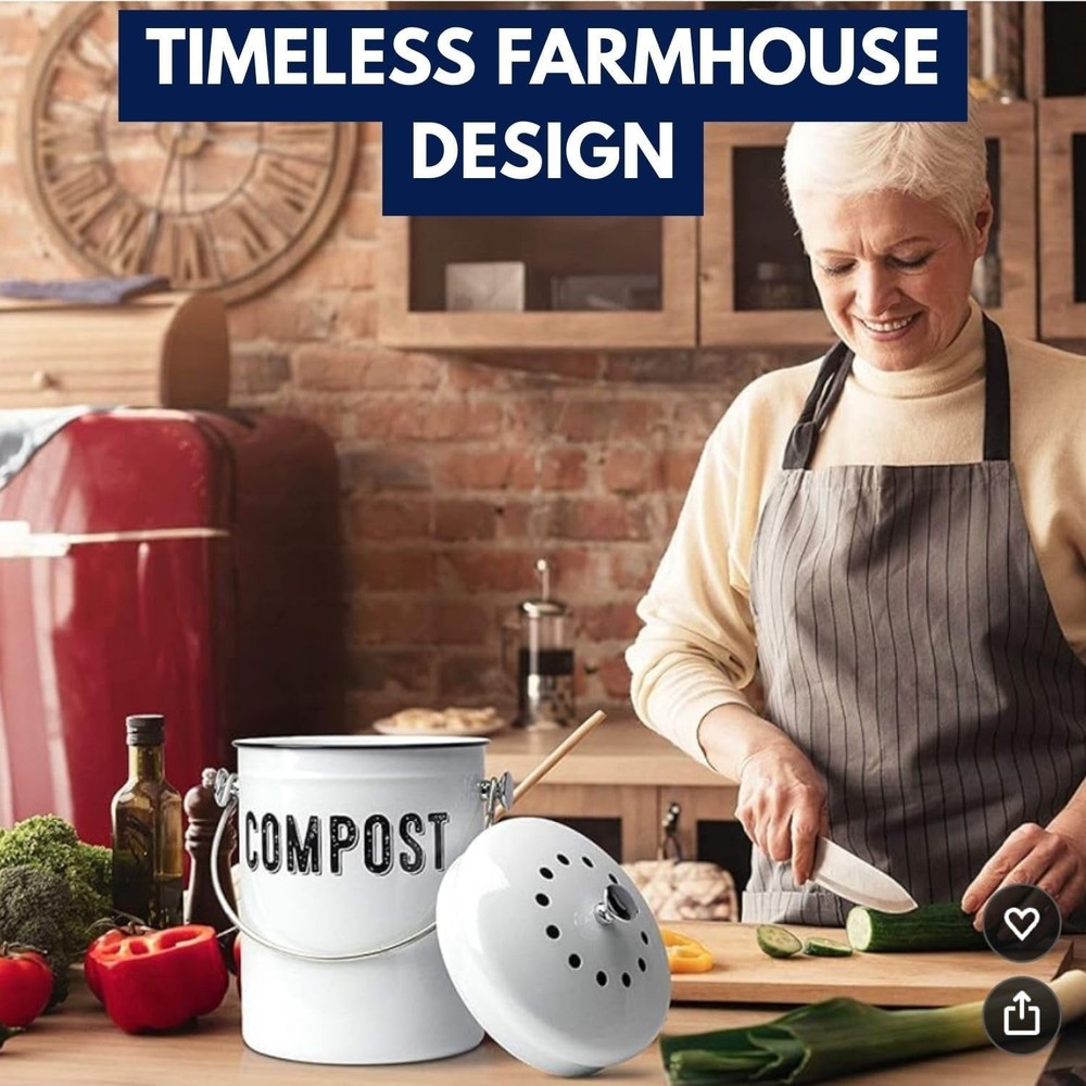 White Stainless Steel Compost Bin - 1.3 Gal Capacity