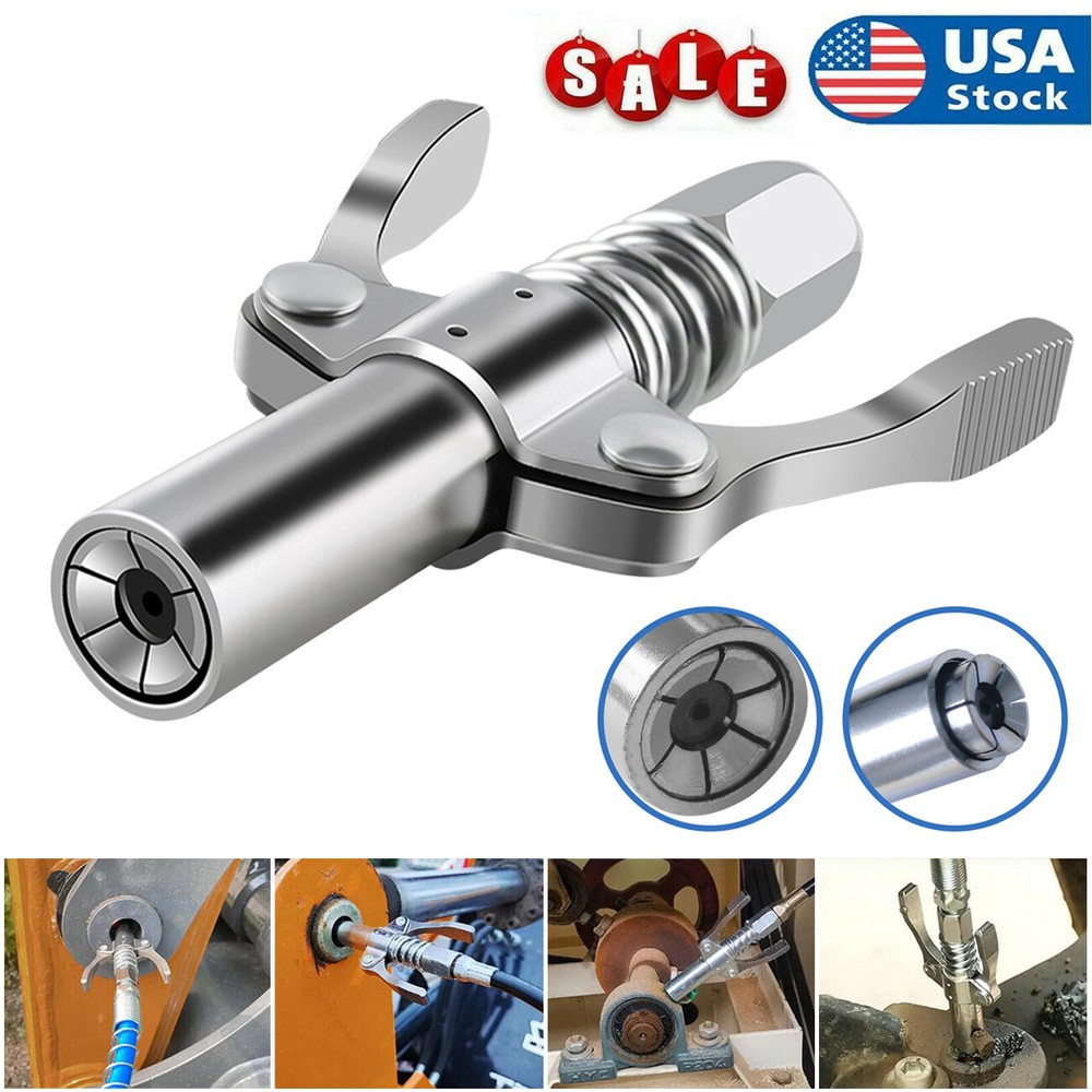 Grease Gun Coupler High Pressure Quielck Rease Lock Nozzles w/Hose For 1/8"NPT