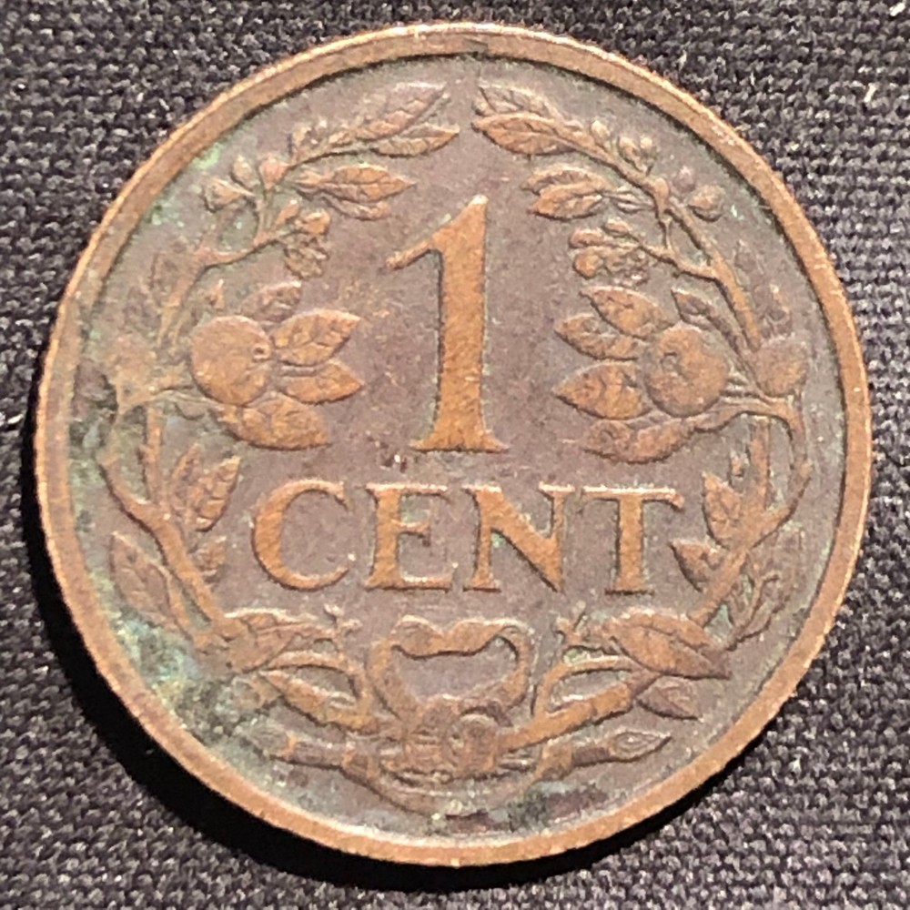 1925 Netherlands 1 Cent Bronze Coin - XF (Extra Fine) condition