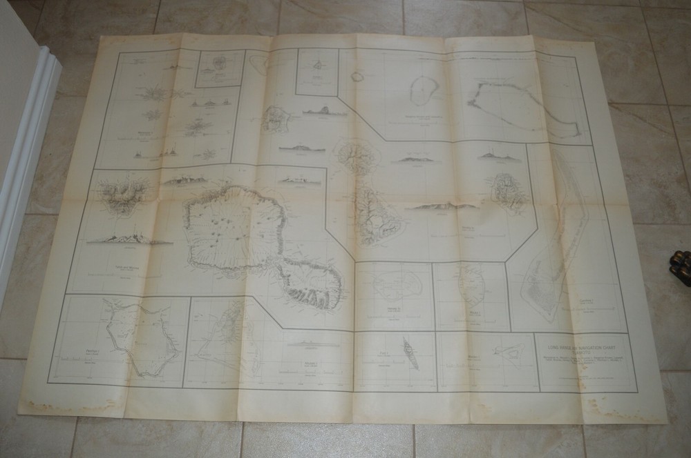 1944 Army WWII Long Range Air Navigation Chart Topographic Map Tuamotu