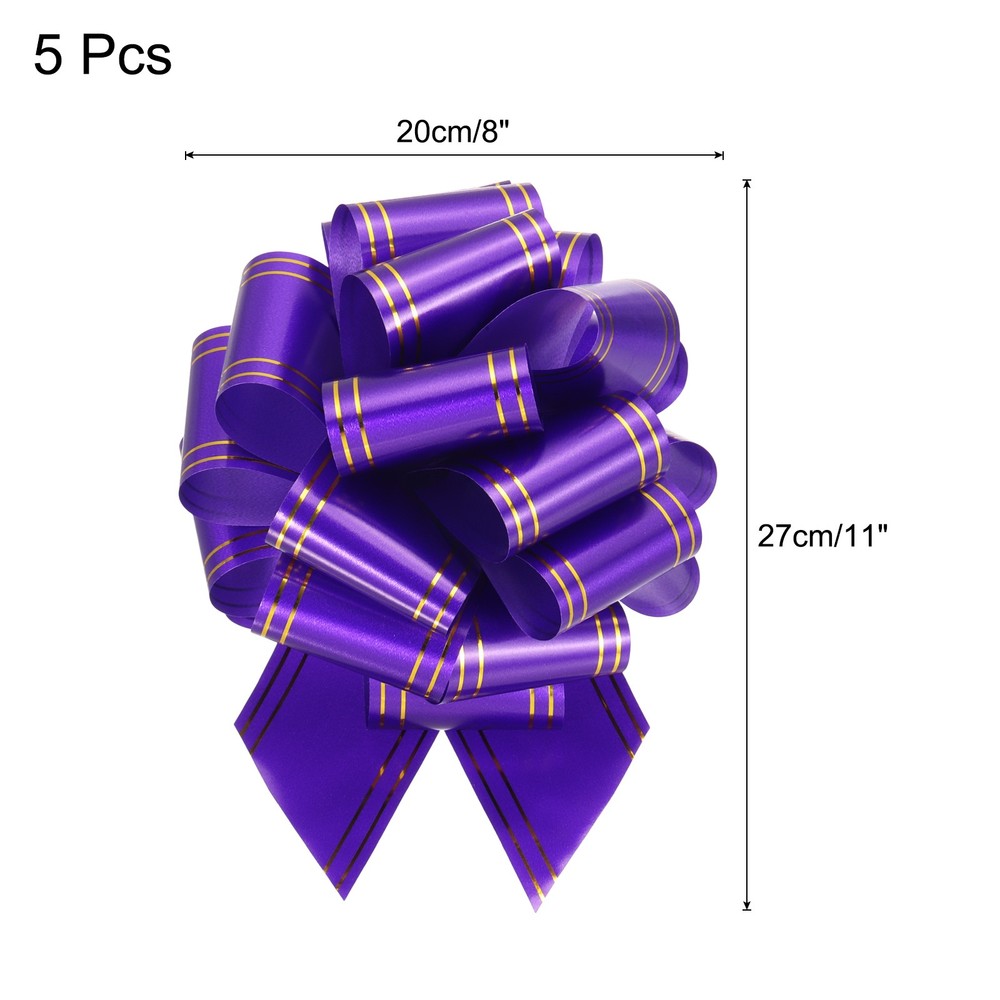 5pcs 8" Large Pull Bow Metallic Purple Gift Wrapping Bows with Gold Edge