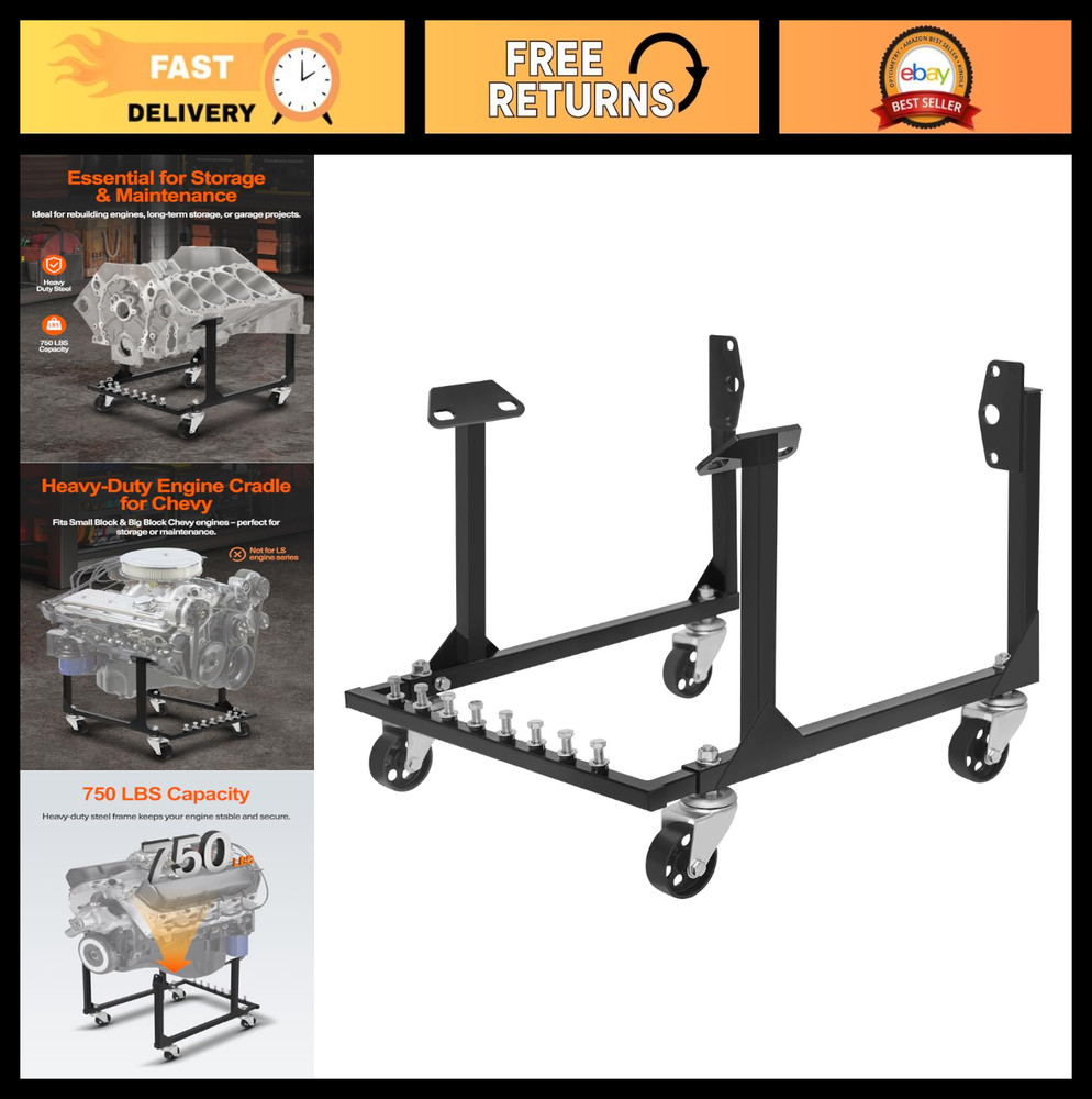 Heavy Duty Rolling Engine Cradle Stand with Wheels, 750 LBS Capacity, Chevy Comp