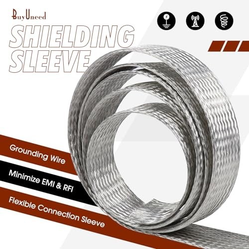 Flexible Tinned Copper Braid Cable Shielding Sleeve Ground Straps - 28ft Expanda