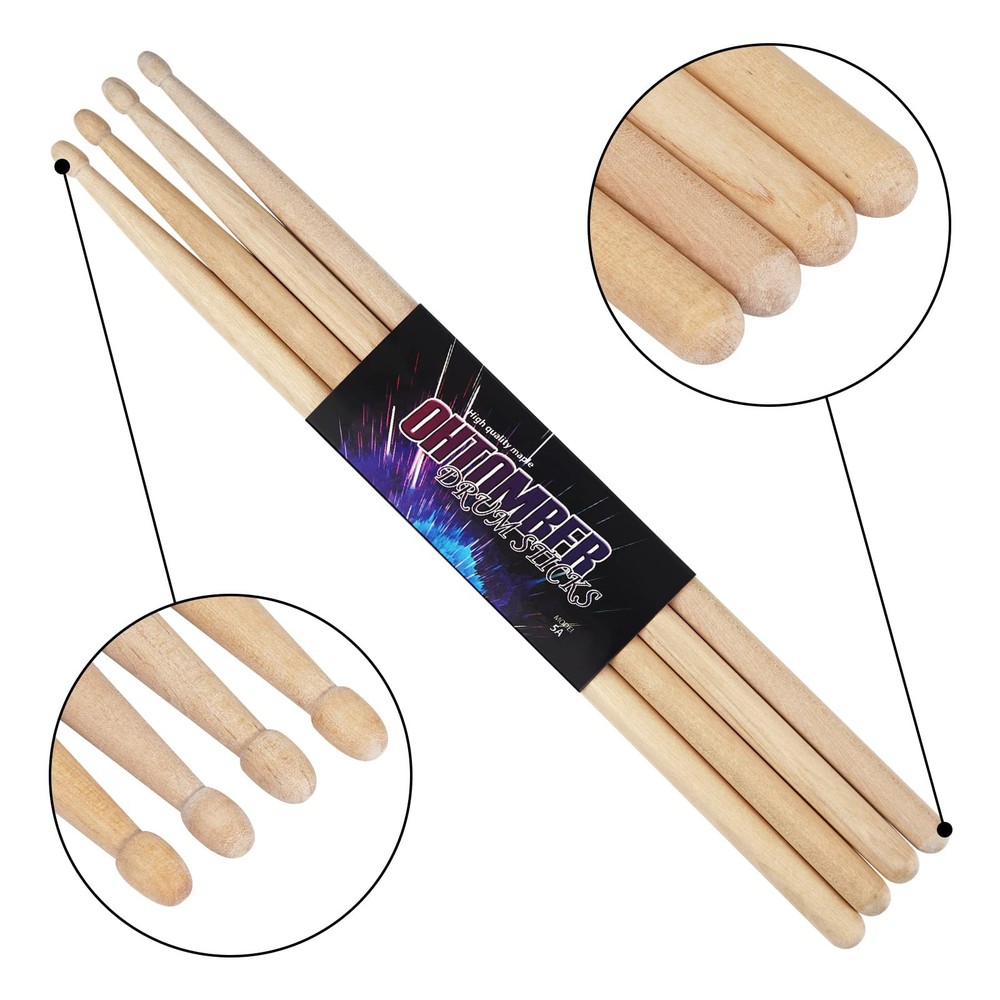 Ohtomber Drum Sticks, 2 Pair 5A Maple Drumsticks 5a, natural