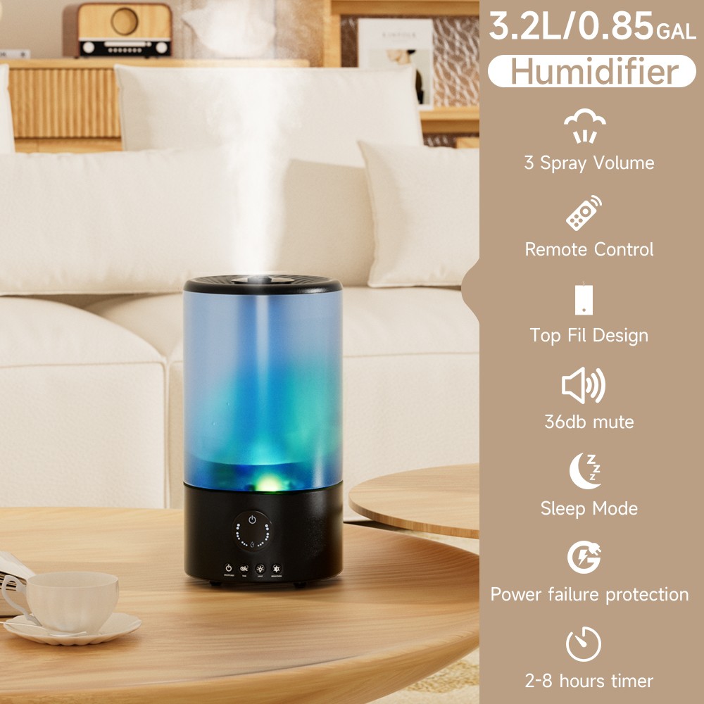 Humidifiers 3.2L with 360° Nozzle and Colorful Gradient Light