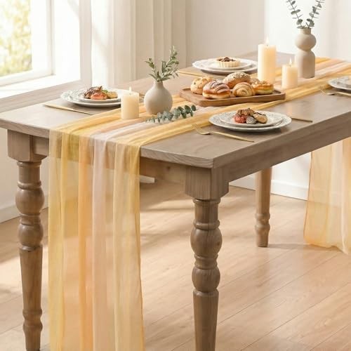 Boho Stripes Spring Chiffon Table Runner 120 Inches 28" x 120" Yellow