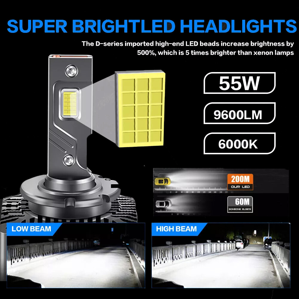 2pcs D3R D3S LED Headlight Bulbs 200W 6000K Super White HID Xenon Conversion Kit