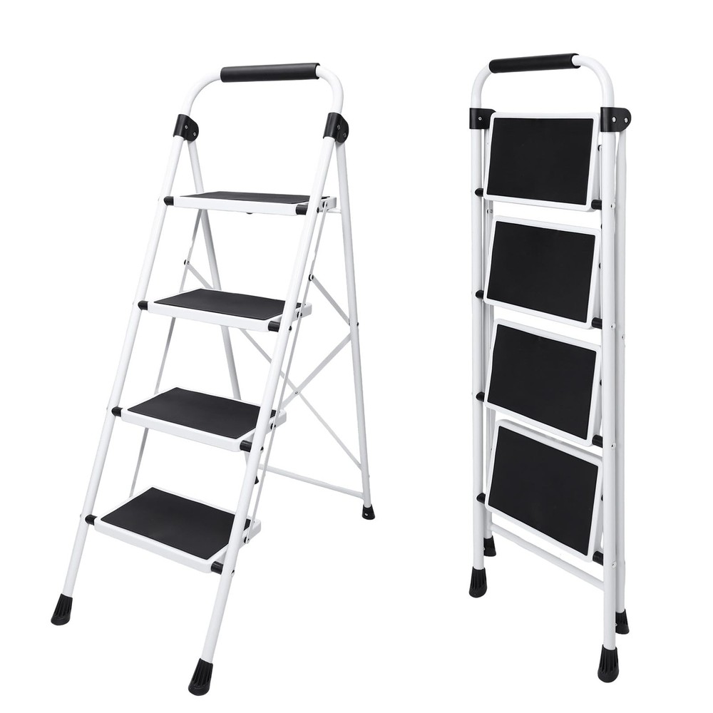 OLIXIS Step Ladder, 4 Sturdy Stool with 4-Step 330lbs Max Load, Black