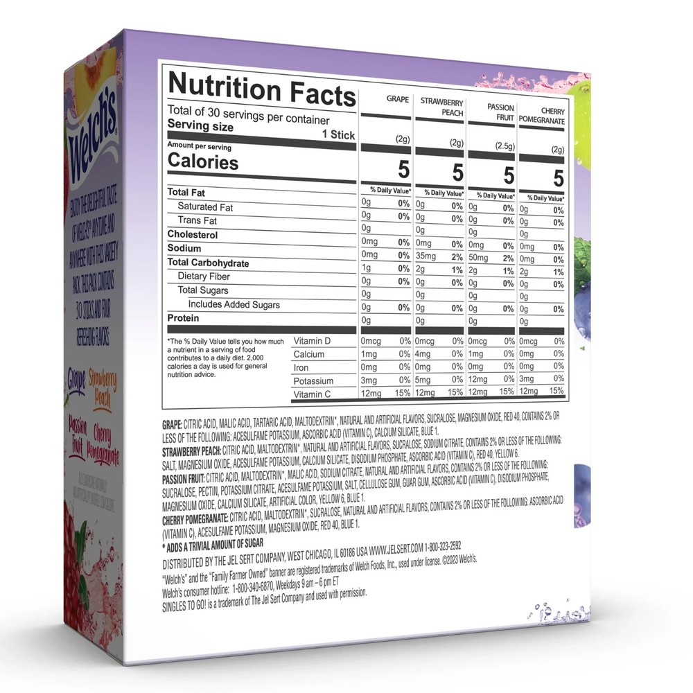 Welch's Zero Sugar Variety Pack Singles to Go Powdered Drink Mix, Grape,