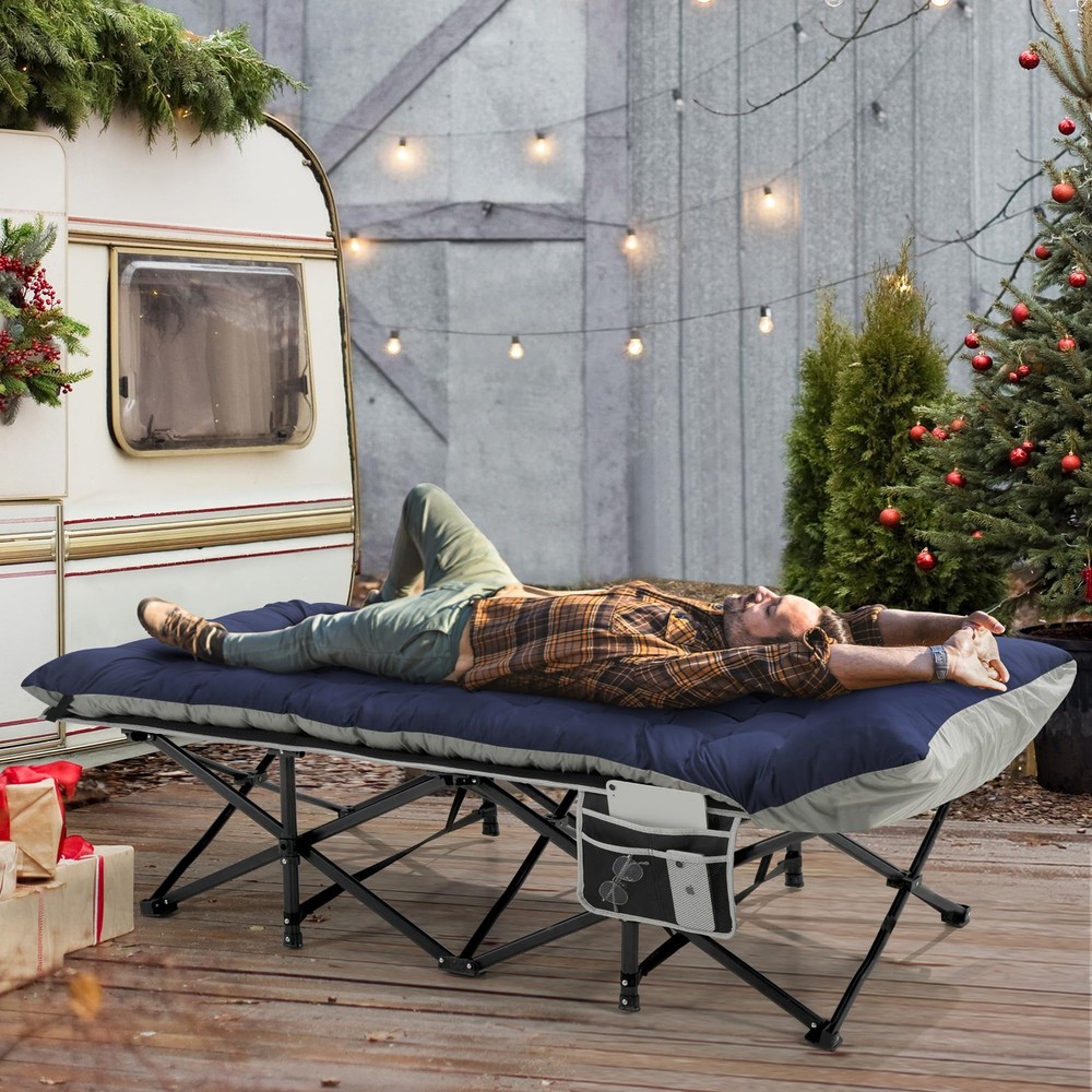 Portable Camping Cot, 32" Extra Wide Camping Cots for Everyone with Thick Cus...