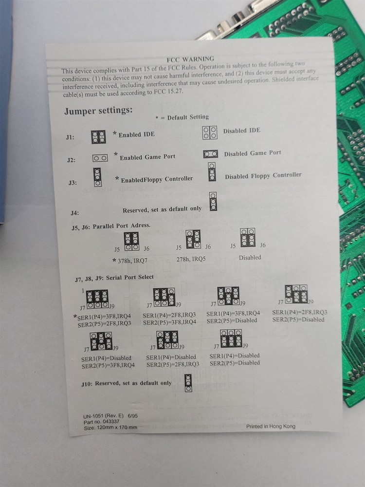 Unique UN-1051 IDE-FDD Controller I/O Card , ISA