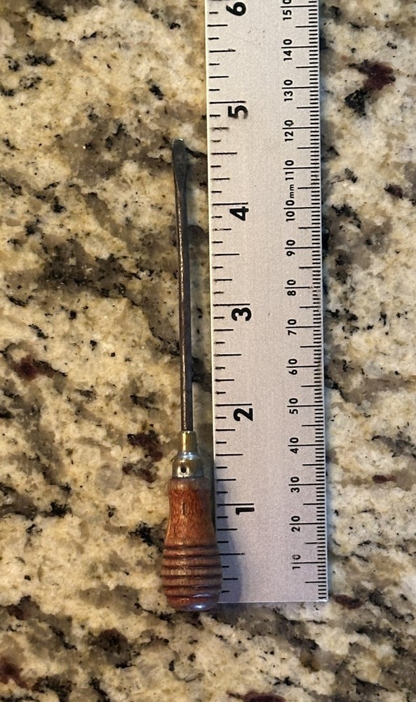 Small Old Screw Driver Wood Handle 4.75" Flat Head