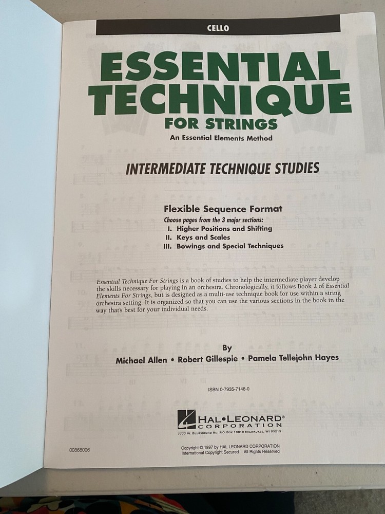 Essential Techniques for Strings:Cello,Intermediate Technique, Hal Leonard