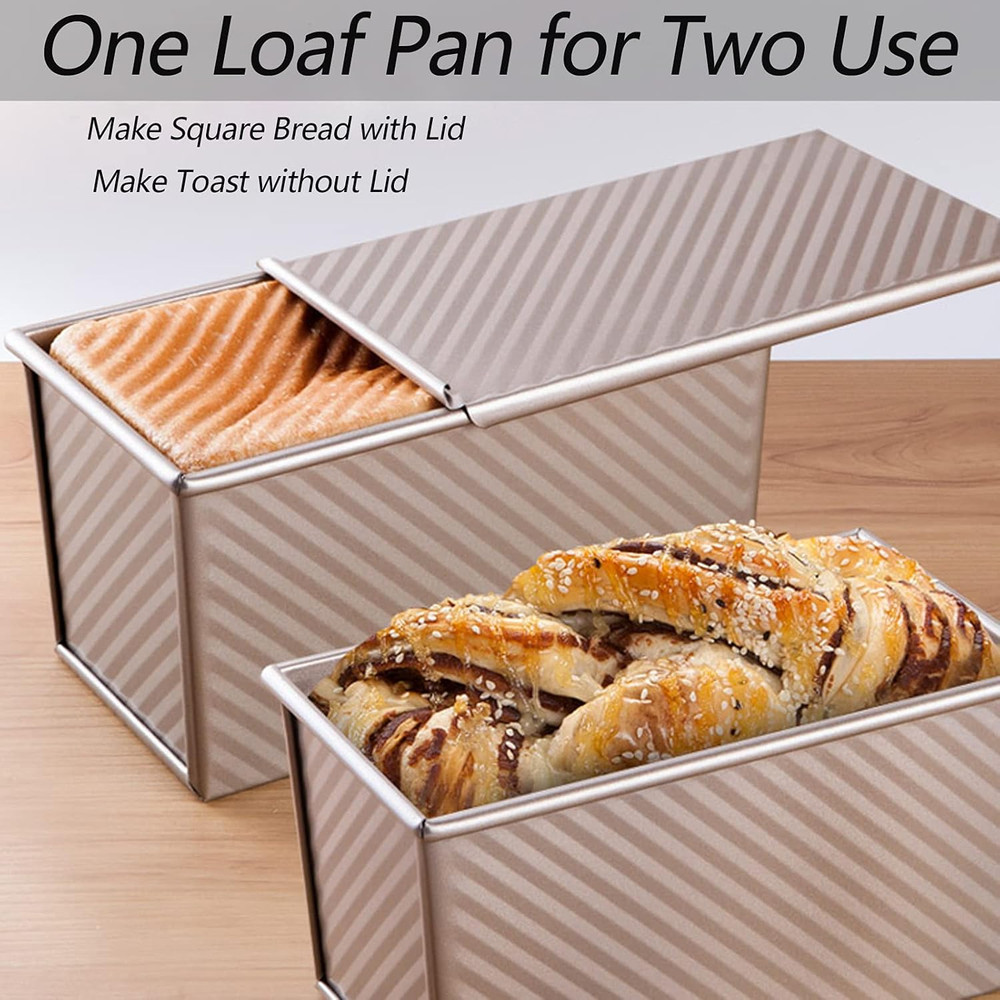 Pullman Loaf Pan with Lid, 1Pound Dough Capacity Rectangular Bread Pan, Non-S...