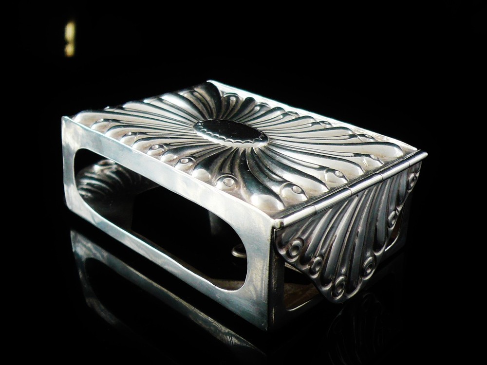Unusual Sterling Silver Matchbox Holder Wall Mountable & Base Spring Loaded 1896
