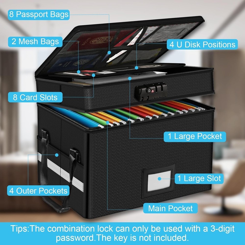 Large Capacity Fireproof Document Box Lockable Portable Safe Water Resistance