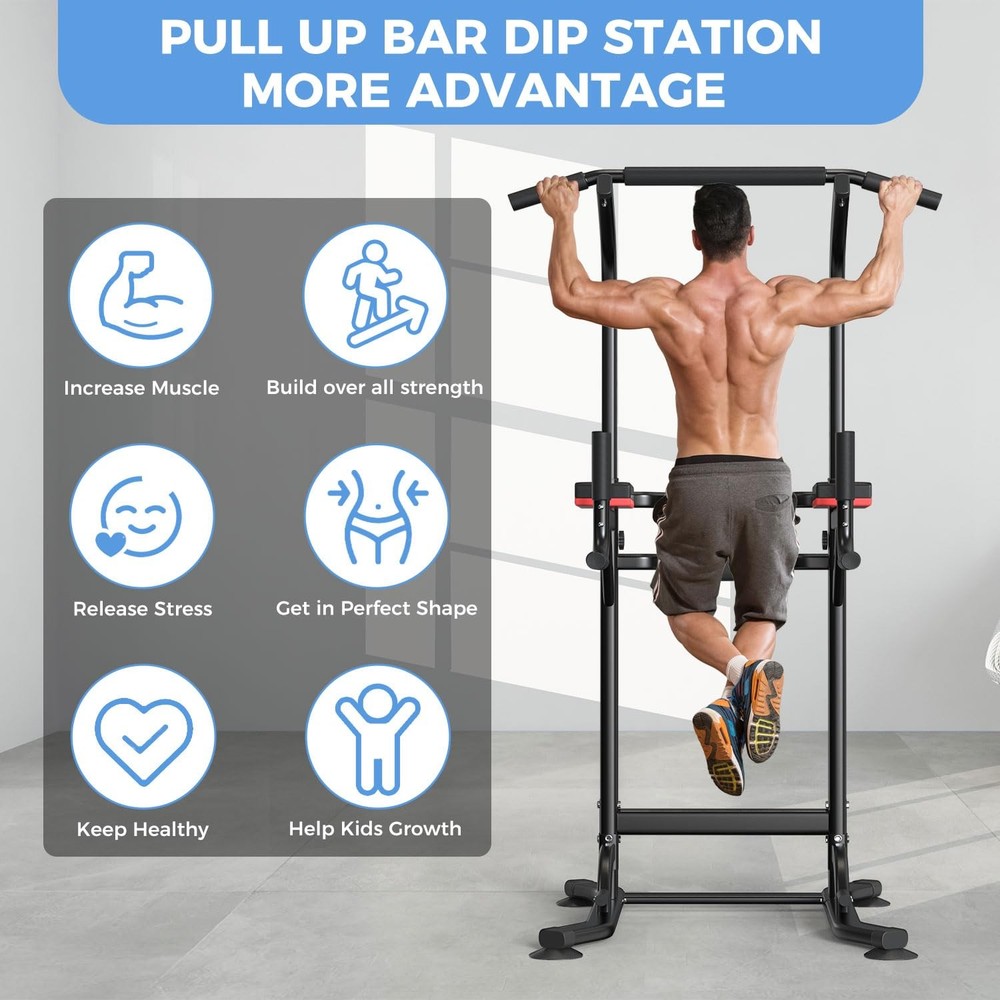 Pull Up Bar Power Tower Dip Bar Pull Up Stand Dip Station Multi-Function Work...