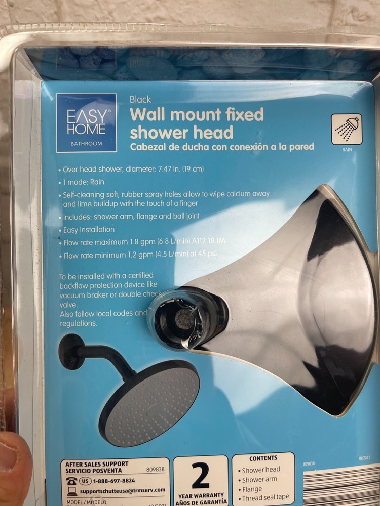 Easy Home Black Wall Mount Fixed shower head New