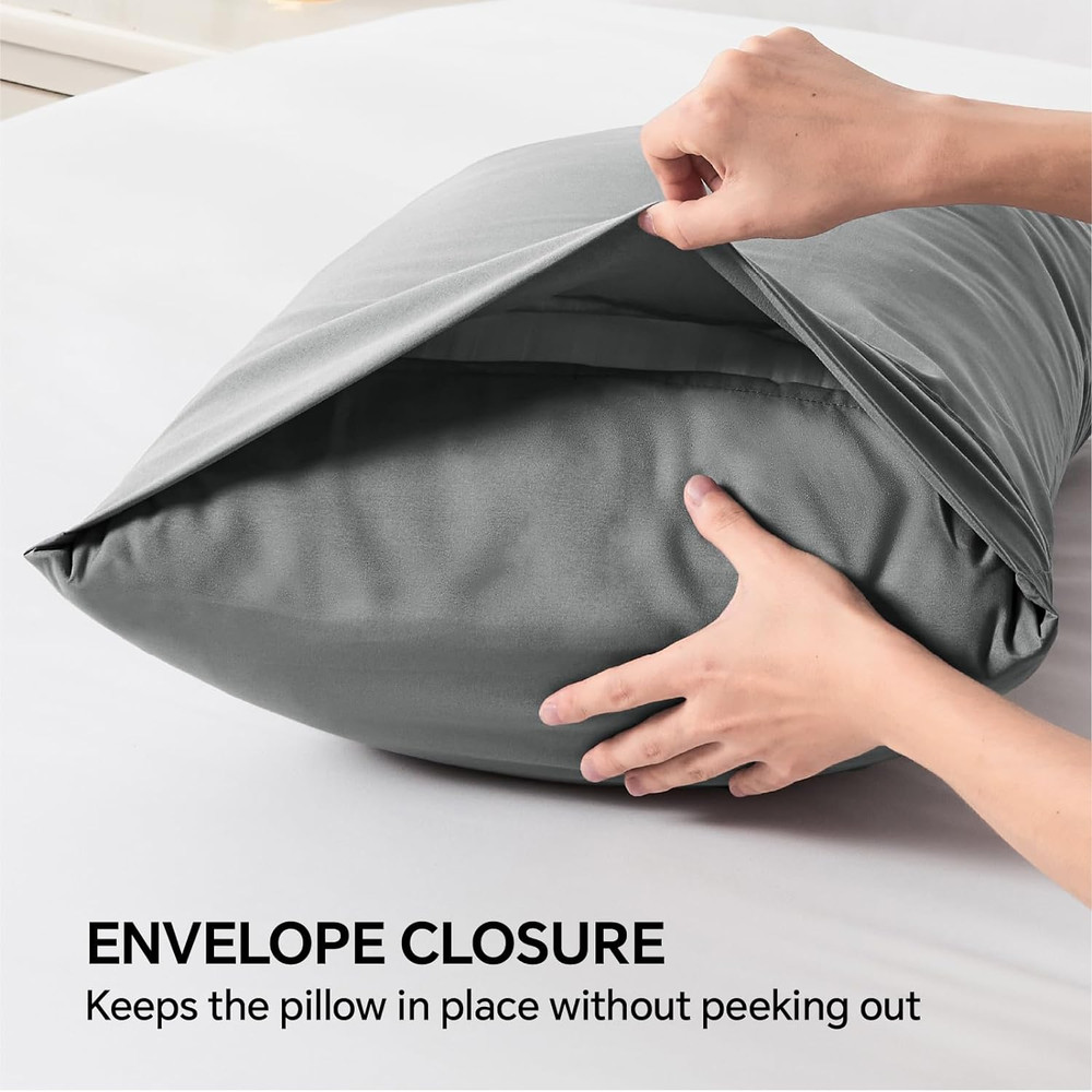Queen Pillow Cases Set of 2 - Dark Grey Polyester Microfiber Pillowcase 2 Pack,