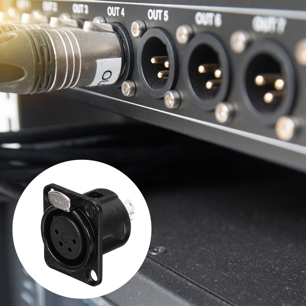 4pcs 4Pin XLR Female Jack Socket, Microphone Adapter Audio Panel Mount,Black