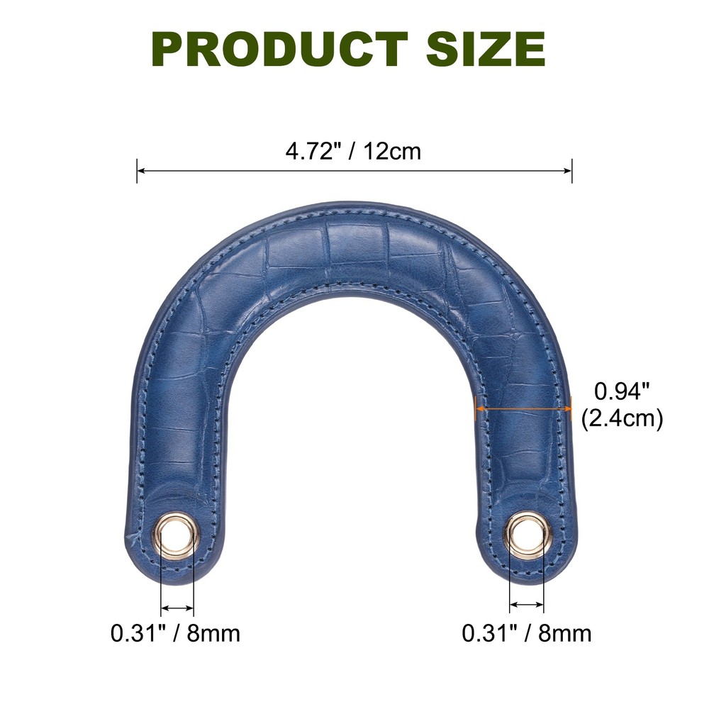 PU Leather Bag Handle, U-Shaped Handbag Handle with Iron Grommets, Blue