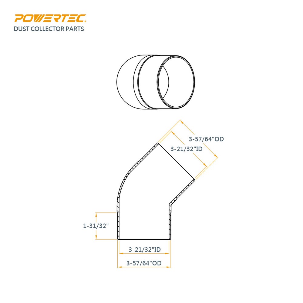 POWERTEC 70183 4?? 45 Degree Elbow - ABS Plastic Dust Collector Connector