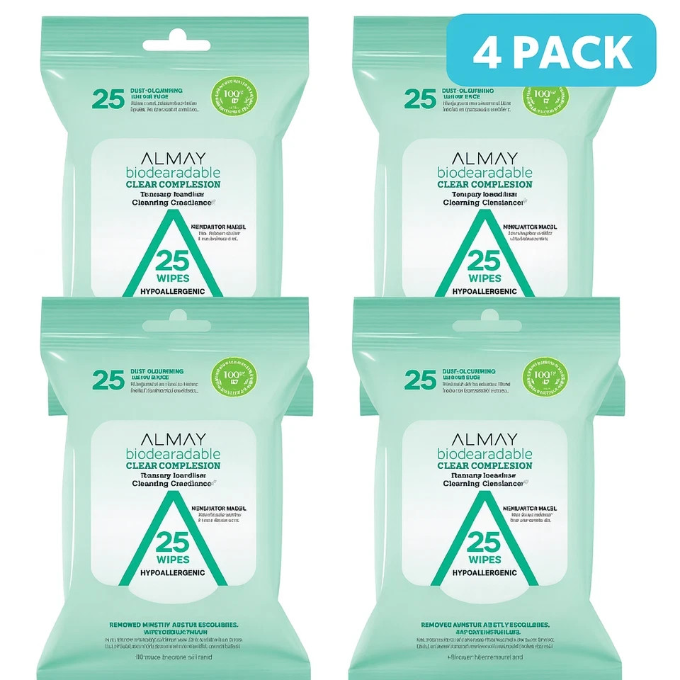 (4 Pack) Almay Biodegradable Clear Complexion Makeup Remover Towelettes