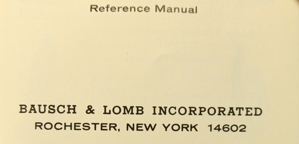 Bausch & Lomb Scholastic Microscopes Reference Manual ESM SSM STZ RITE-LITE ILLU