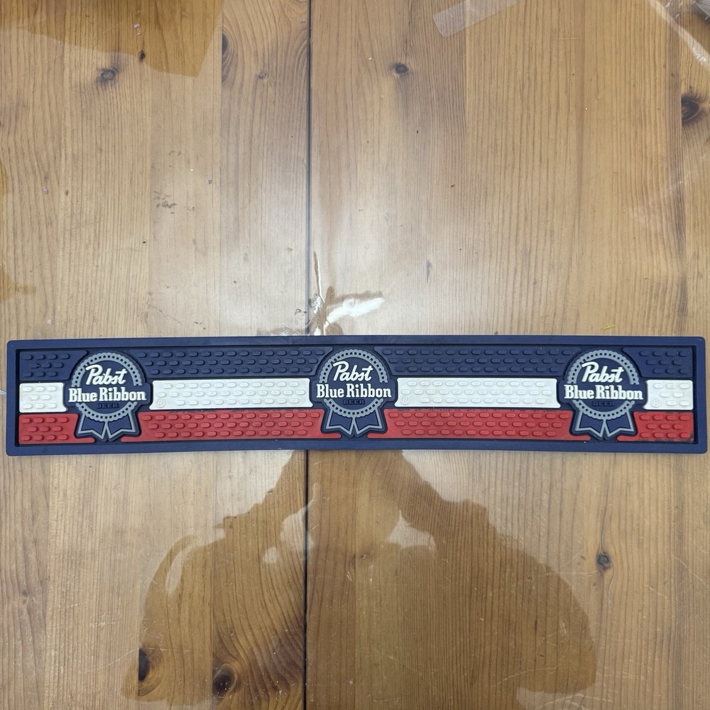 Pabst Blue Ribbon Bar Mat Red White Blue Rectangular 20”x3.5” Pre Owned