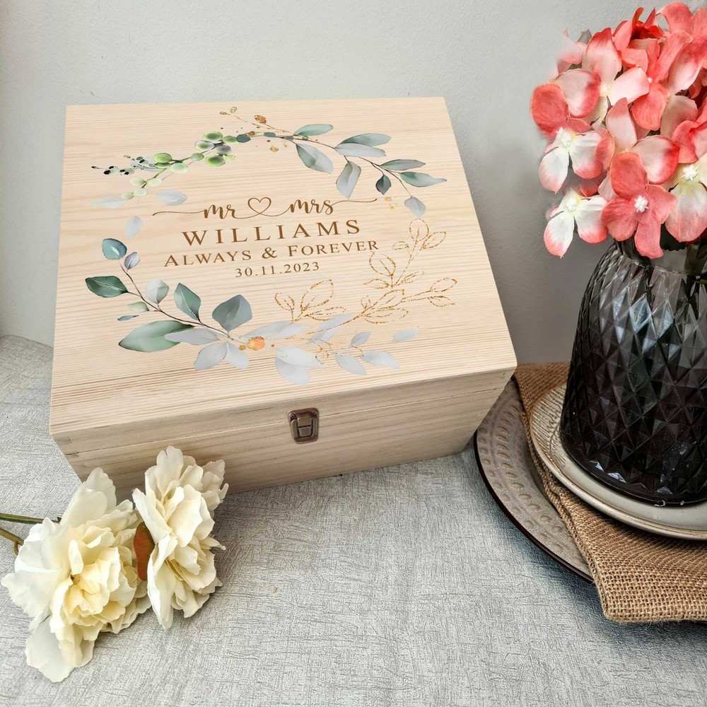 Personalised Floral Wedding Keepsake Box Custom Mr & Mrs Anniversary Gift Box