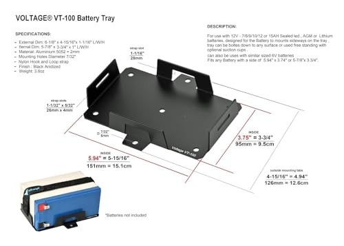 Universal Battery Tray for 12V & 6V Batteries, Includes Hold Down Strap - Durabl