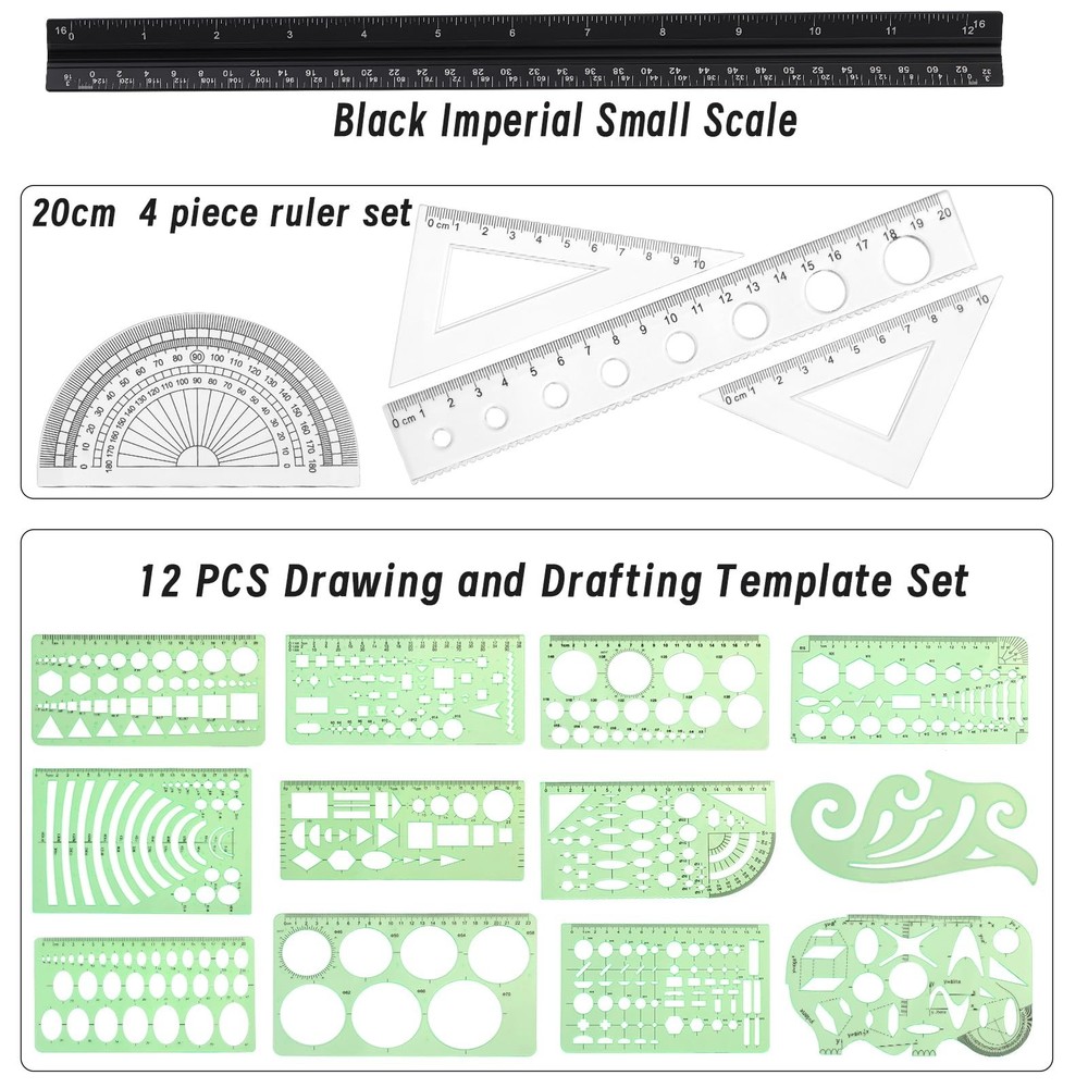 18 Pcs Geometric Drawings Templates, Drawing Stencils, Drawings Tools, Stenci...