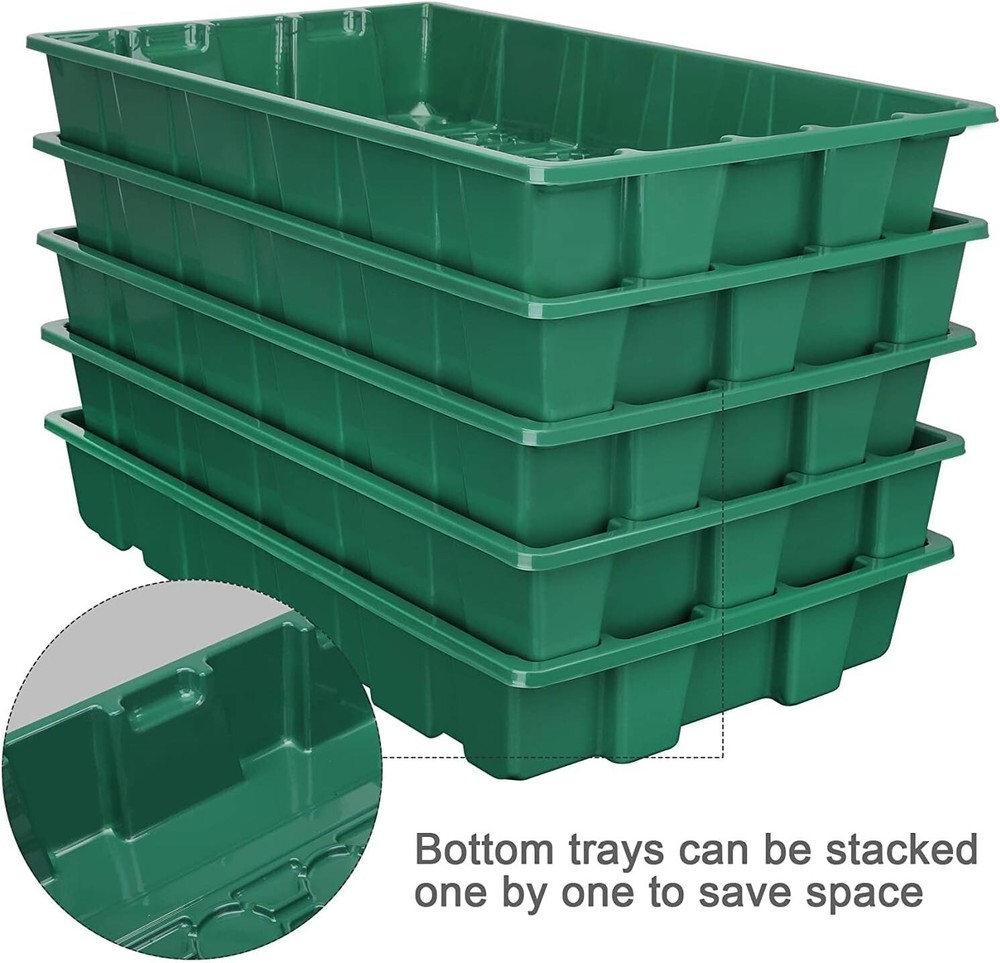Space-Saving Stackable Seed Starter Trays with Garden Tools - 5-Pack Green Kit