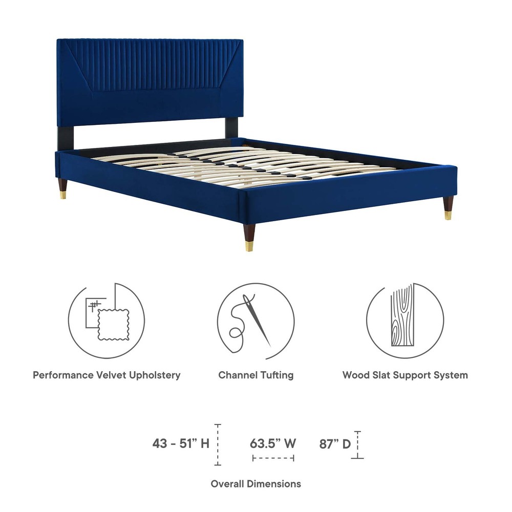 Modway Yasmine Channel Tufted Performance Velvet Full Platform Bed in Navy