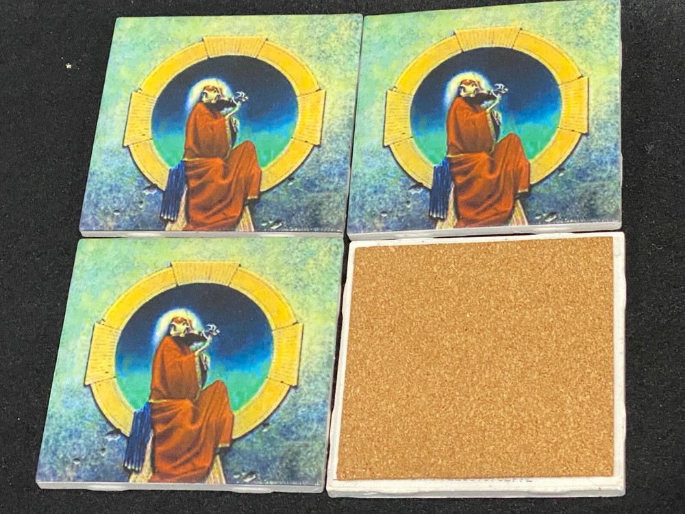 Set of 4 Grateful Dead Ceramic Table Waterproof Cork Back Coasters.