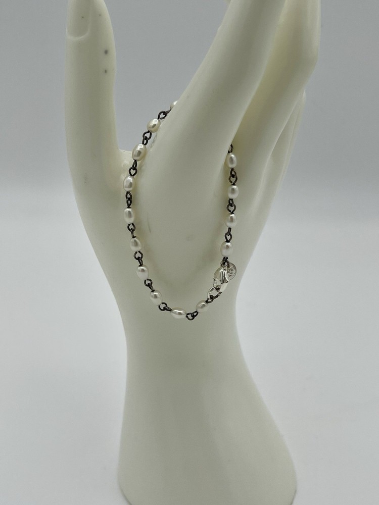 Dainty AK 925 Small Pearl Link Bracelet 7” Long