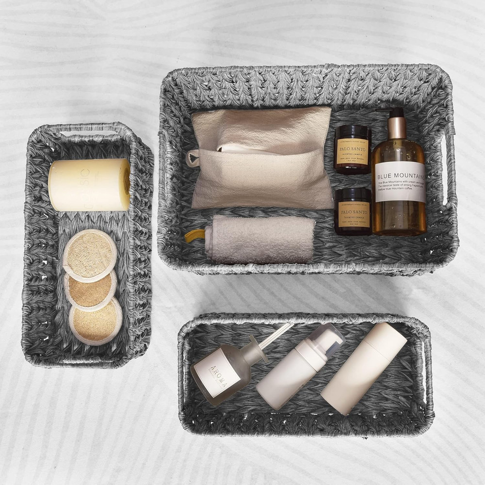 Bundle of 2-Pack Storage Wicker Baskets with Handles & 3-Pack Wicker Storage Bas